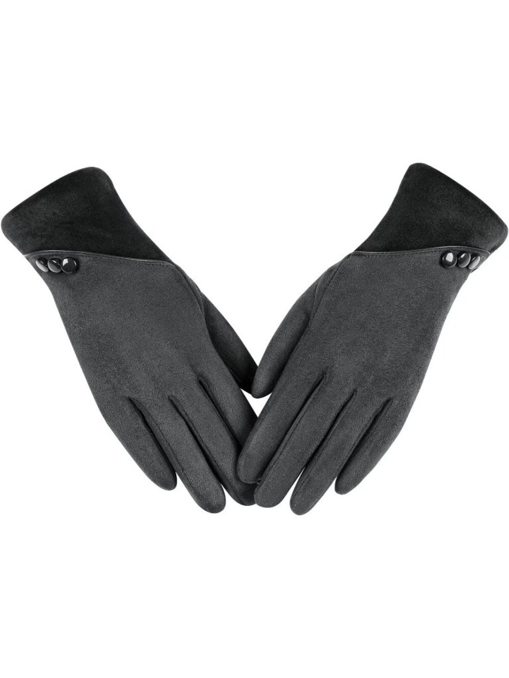 Women Gray Winter WarmTexting Fingers Fleece Lined Windproof Gloves